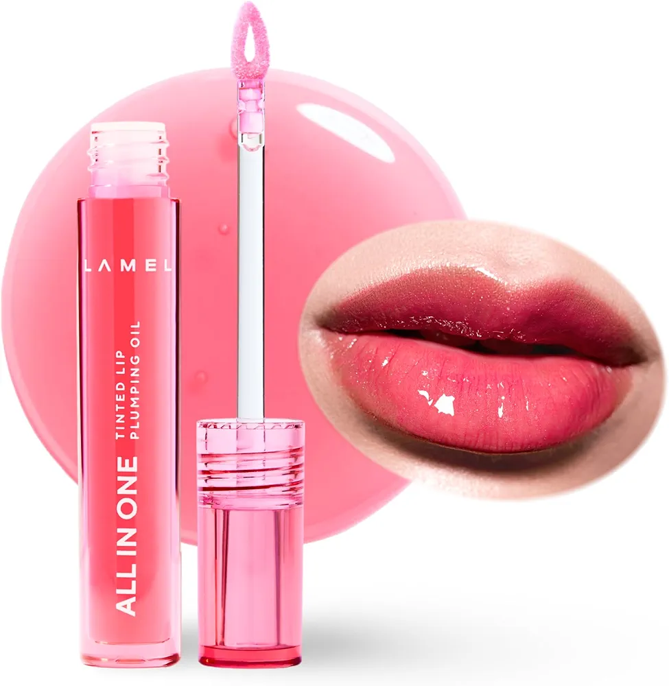 Lamel All-in-One Lip Oil - Lightweight, Tinted, Plumping, Hydrating Lip Gloss - Lip Balm for Day & Night Use, Long-Lasting Lip Stain, Lip Glow Oil, No-Sticky Gloss, Lip Plumper Tint - Peachy №401