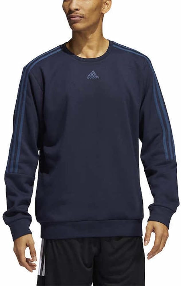 adidas Men's Long Sleeve 3 Stripe Fleece Crew Sweatshirt Pullover