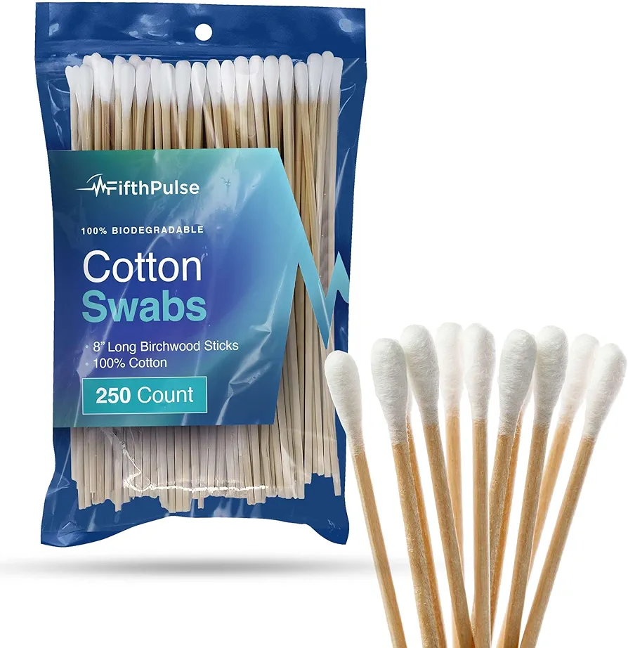 250 Biodegradable Long Cotton Swabs - 8 Inch Cotton Swabs for Ears - Long Q Tips Made From Birchwood and 100% Cotton - Lint Free