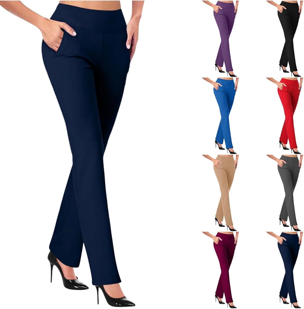 Yoga Pants Women Straight Leg Comfy High Waist Work Slacks Office Casual Stretchy Trousers Lounge Cozy Pull On Pant