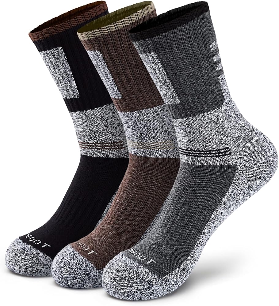 MONFOOT Women's and Men's 3 Pairs Outdoor Hiking Cushioned Crew Socks, multipack