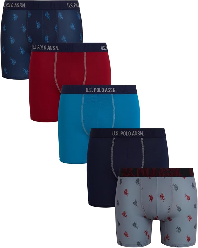 U.S. Polo Assn. Men's Boxer Briefs - 5 Pack Moisture Wicking Performance Underwear Boxers with No Fly Pouch (Sizes: S-XL)