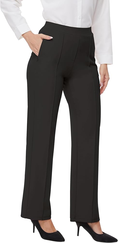 Women’s 27"/29"/31" Wide Leg Pull On Loose Yoga Gym Pants, High Waist Tall, Petite, Regular Work Business Slacks