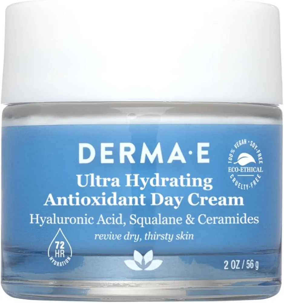 Derma E Ultra Hydrating Antioxidant Day Cream – Face Moisturizer with Hyaluronic Acid, Squalane, and Ceramides to Smooth and Nourish, Hydrating Face Moisturizer for Sensitive Skin, 2 Fl Oz