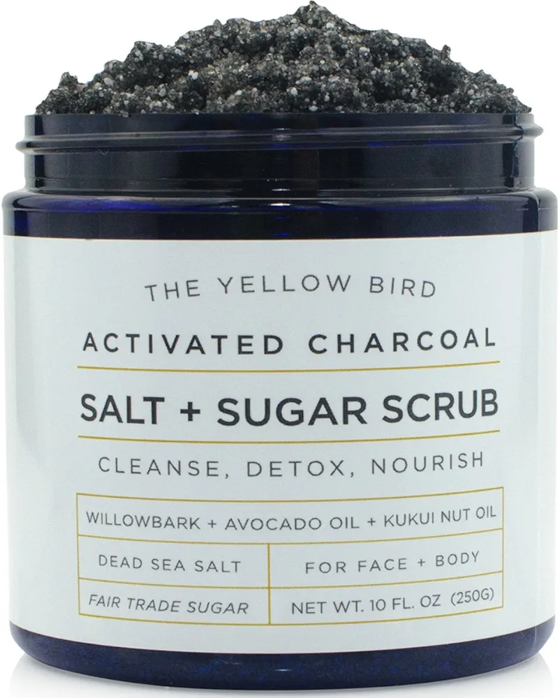 Natural Activated Charcoal Body & Face Scrub. Exfoliating Dead Sea Salt & Sugar Scrub. Deep Cleansing Pore Minimizer. Anti Cellulite, Acne, Blackhead, Scars, Wrinkle Treatment.