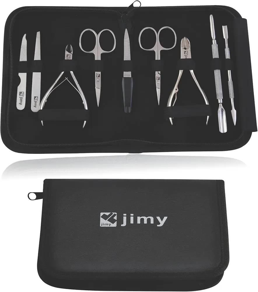 Jimy Manicure Kit 9Pcs, Personal Care Stainless Steel Professional Manicure and Pedicure Kit for Nails, Toenails, Cuticles, Perfect Nail Care Kit for Men, Women, Travel & Gift-Giving