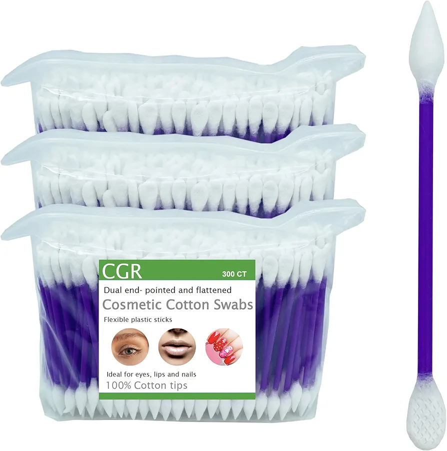 900pcs CGR Precision Cotton Swabs with Pointed and Flattened Tip Cosmetic Makeup Applicator(3x300pcs in bags)