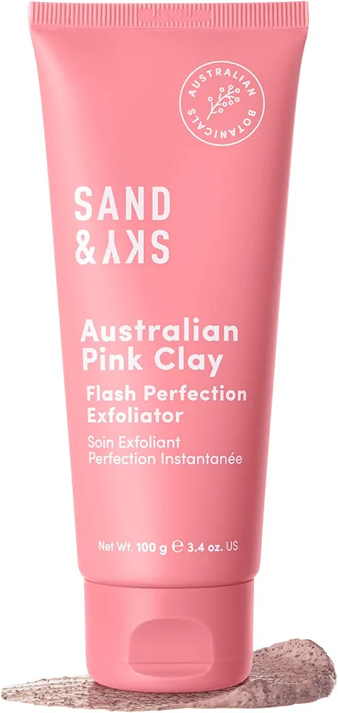 Sand & Sky Flash Perfection Exfoliating Treatment Face Scrub - Face cleanser Australian Pink Clay Moisturizing Facial Exfoliator For Face | With Rosehip, Grapeseed, Olive Oil (3.4 oz)