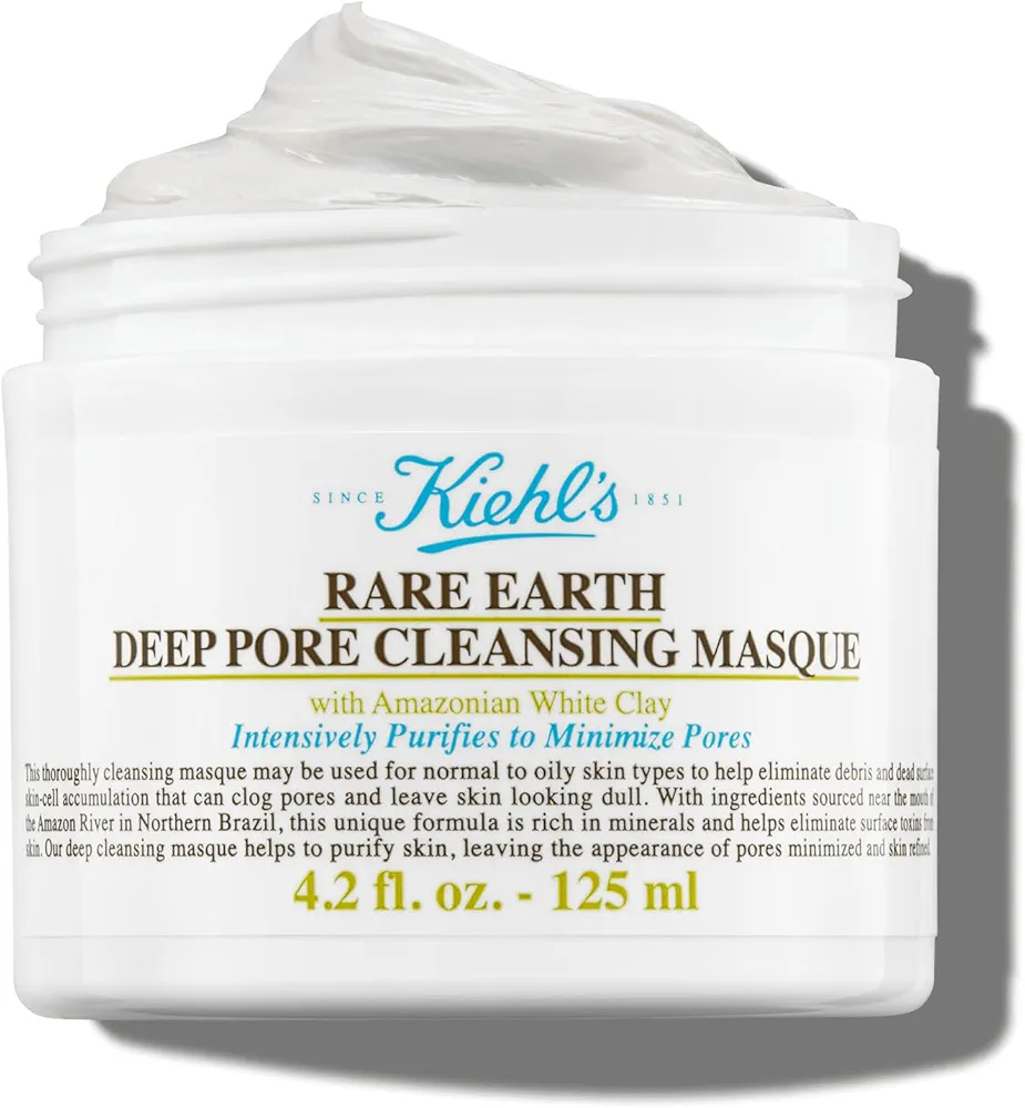 Kiehl's Rare Earth Deep Pore Cleansing Mask, Pore-Minimizing Face Mask for Clogged Pores, Detoxifies & Refines Skin, Absorbs Excess Oil, with Amazonian White Clay & Aloe Vera, for Normal to Oily Skin