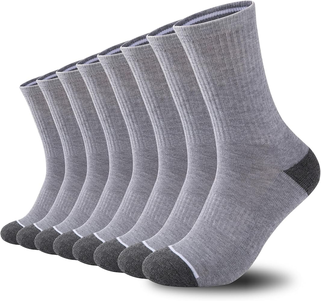 COOVAN 8 Pairs Mens Athletic Crew Socks Moisture Wicking Heavy Duty Cushioned Work Socks with Reinforced Heel and Toe