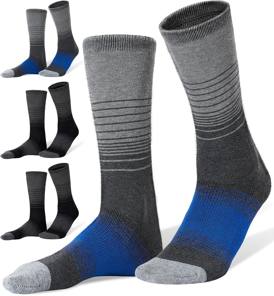 FITRELL 4 Pack Men's Merino Wool Hiking Socks, Wicking Cushioned, Warm Thermal Lightweight Boot Crew Socks, Dress Socks