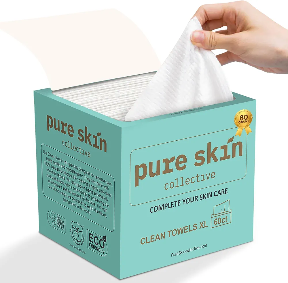 Clean Towels XL 100% USDA Biobased Dermatologist Approved Face Towel, Disposable Face Towelette, Clinically Tested Facial Washcloth, Makeup Remover Dry Wipes, Ultra Soft 60 Ct