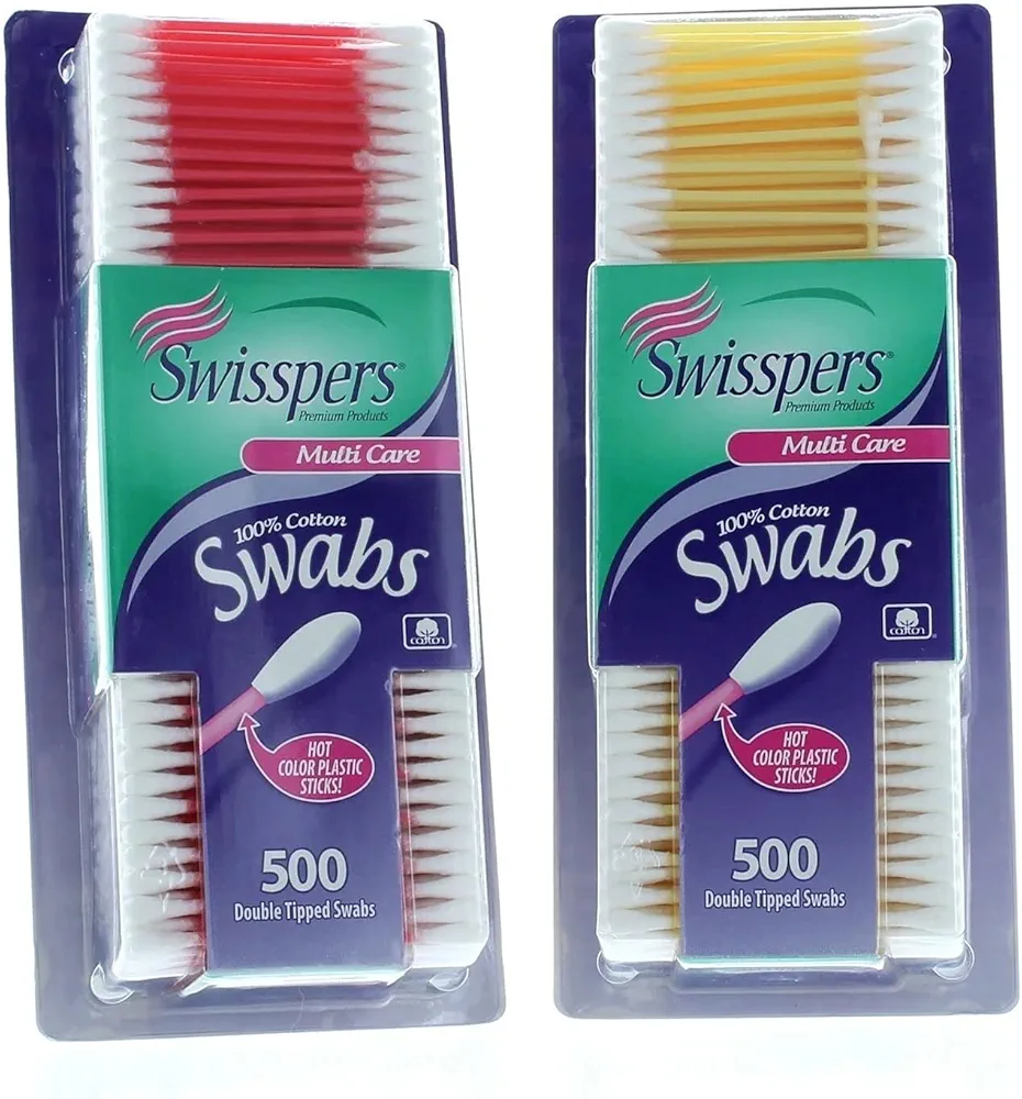 Swisspers Double Tipped Cotton Swabs 500 ea (Pack of 2)