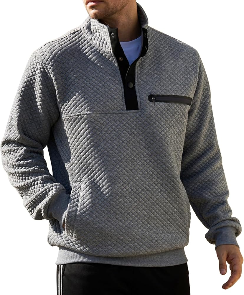 LBL Leading the Better Life Mens Sweatshirt Fashion Stand Collar Button Pullover Sweatshirts with Pockets