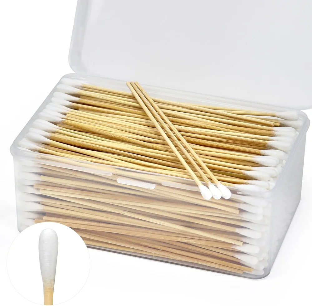 500PCS 6" Long Cotton Swabs in Storage Box - Strong Cleaning Swab with Wooden Handle - Lint Free Cotton Swabs with Wooden Sticks - Cotton Tipped Applicators for Gun Cleaning, Makeup Removing, Pet Care