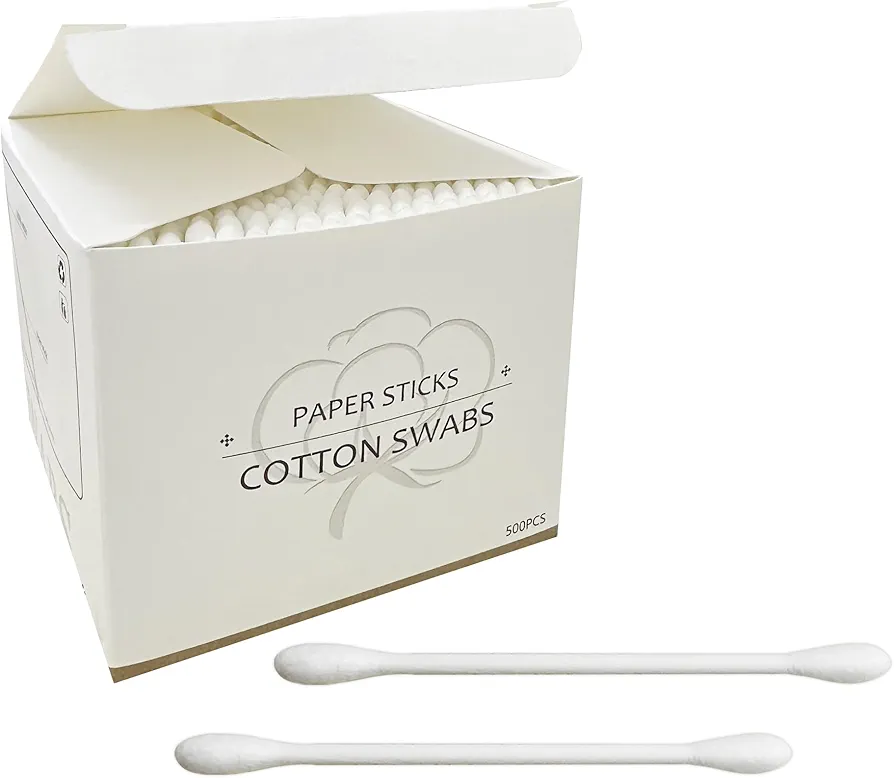 Cotton Swabs with Paper Sticks 1000ct，Double Tipped Natural Cotton Buds