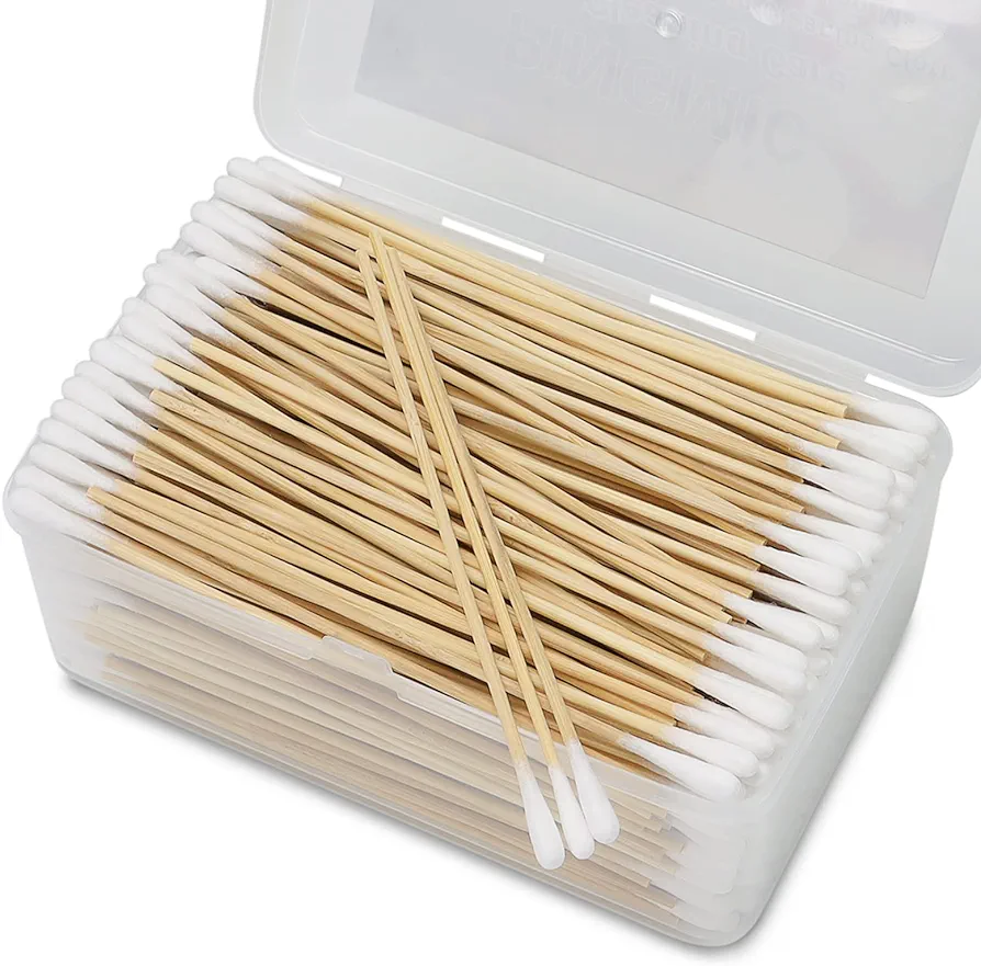 500PCS 6" Cotton Swabs in Storage Box - Long Cotton Swab with Bamboo Handle - Lint Free Cotton Swabs with Wooden Sticks - Highly Absorbent Cotton Tipped Applicators for Makeup, Gun Cleaning, Pet Care