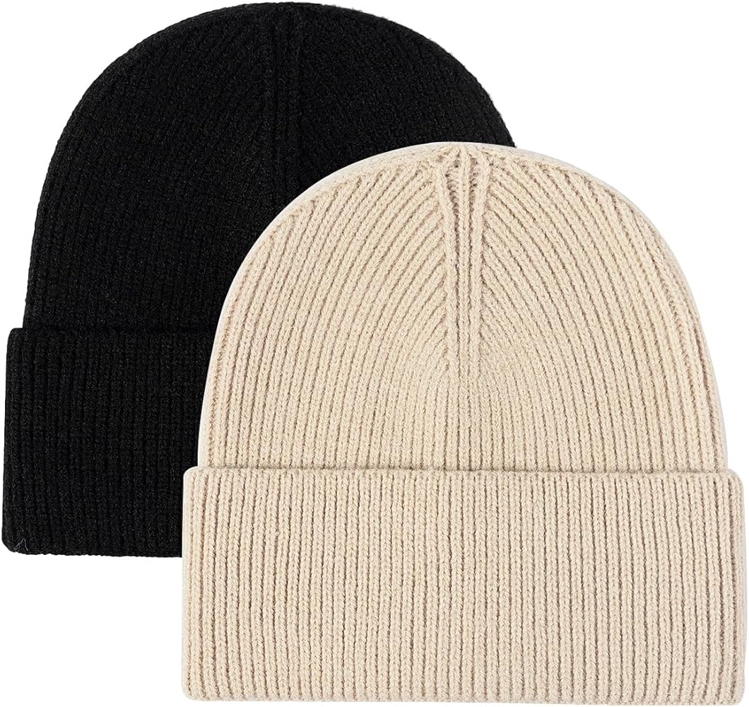 Mommy Jennie 2 Pack Men's Unisex Winter Beanie Hat Rib Knit Cuffed Women Cap