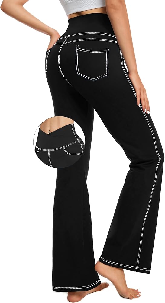 G4Free Bootcut Yoga Pants with 4 Pockets for Women Cross High Waist Stretchy Flared Jeggings