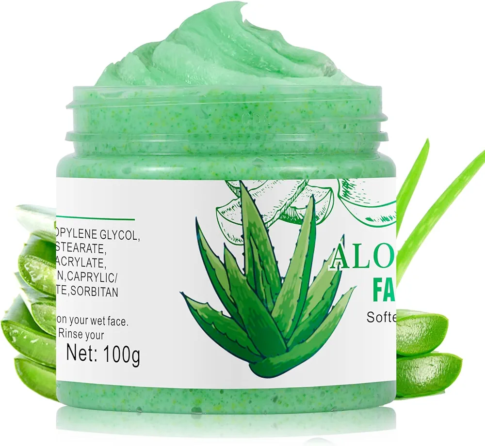 Face Scrub Facial Scrub Exfoliator Aloe Vera Facial Scrub Face Exfoliator Scrub Microdermabrasion Facial Scrubs Facial Exfoliator Wash Cleanser Face Exfoliant Exfoliate for Face Deep Cleansing 100g