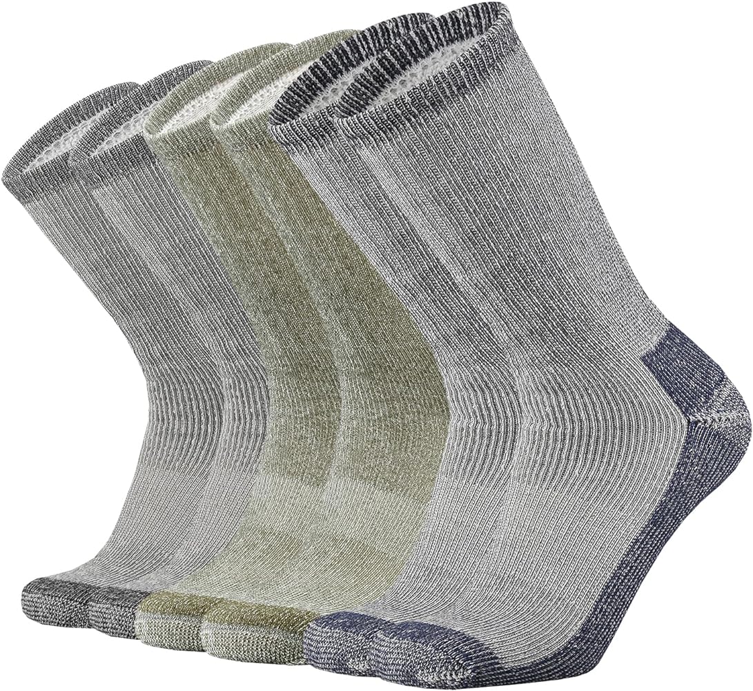 SOX TOWN Men's Merino Wool Cushion Crew Socks Moisture Wicking Control for Outdoor Hiking Work Boot Thermal Warm All Seasons