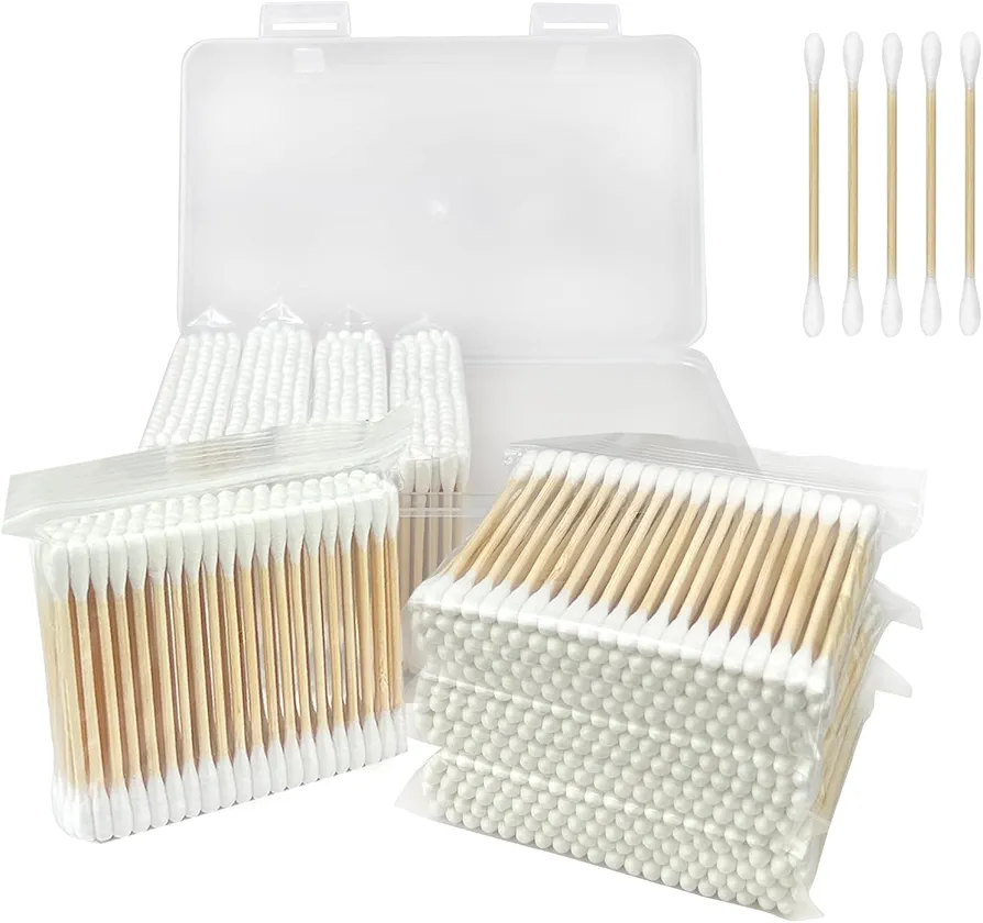 800 ct Bamboo Cotton Swabs for Ears, Double-Tipped Organic Bamboo Sticks for Makeup, Ear Cleaning, Personal Care, Travel, and Hygiene