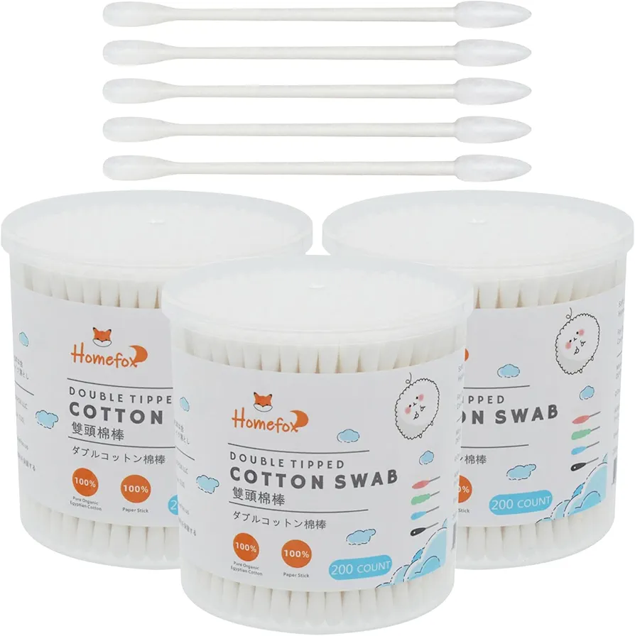 Cotton Swabs Precision Pointed - 600 Count Pointy Organic Cotton Buds Double Side Tightly Wrapped Cotton Tips Paper Stick Soft Gentle Lint-Free Cruelty-Free, Pointy & Round (White)