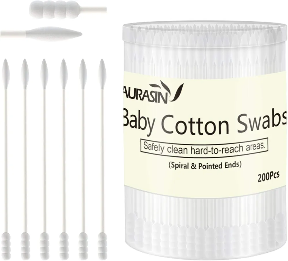 Baby Cotton Swabs, Paper Sticks Cotton Buds for Baby Ear Nose Clean-200Pcs(Spiral and Pointed)