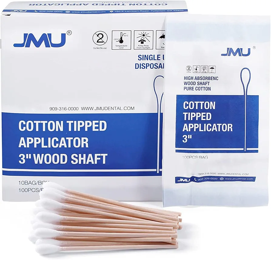 JMU Medical Cotton Swabs, Cotton Swabs with Wooden Sticks, 1000 Count