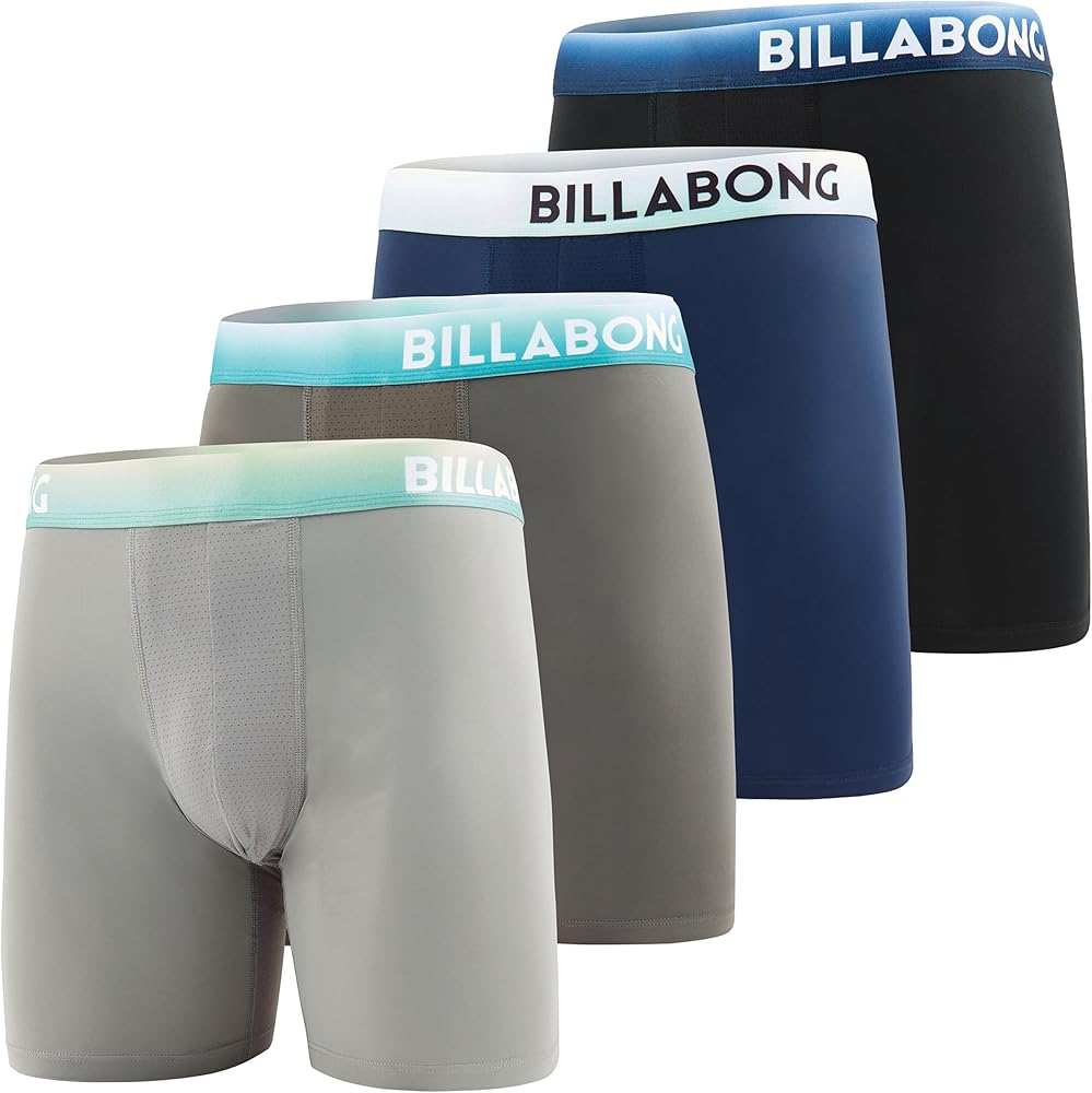 Billabong Mens Boxer Briefs 4 Pack Long Leg Performance Compression Shorts Mens Underwear 7.5” Inseam