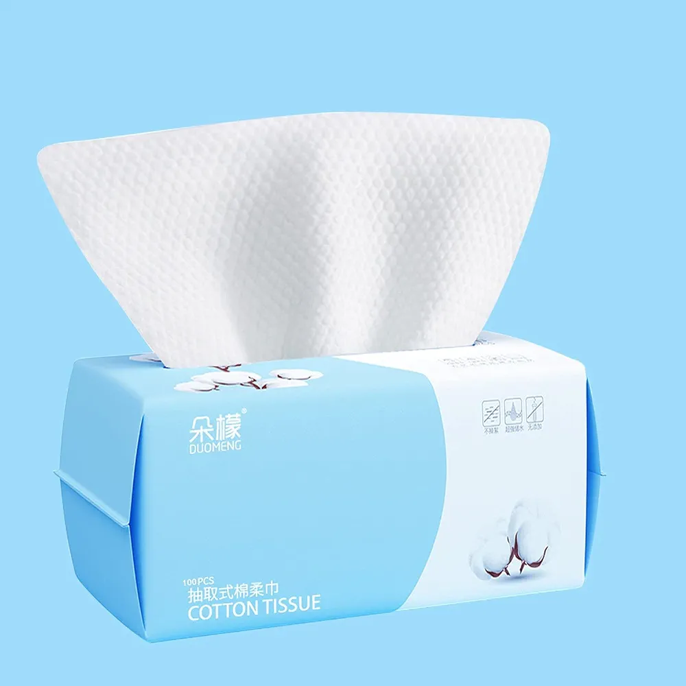 Cotton Facial Dry Wipes 100 Count, Deeply Cleansing Disposable Face Towel Wash Cloth, Multi-Purpose for Skin Care, Make-up Wipes, Face Wipes and Facial Cleansing