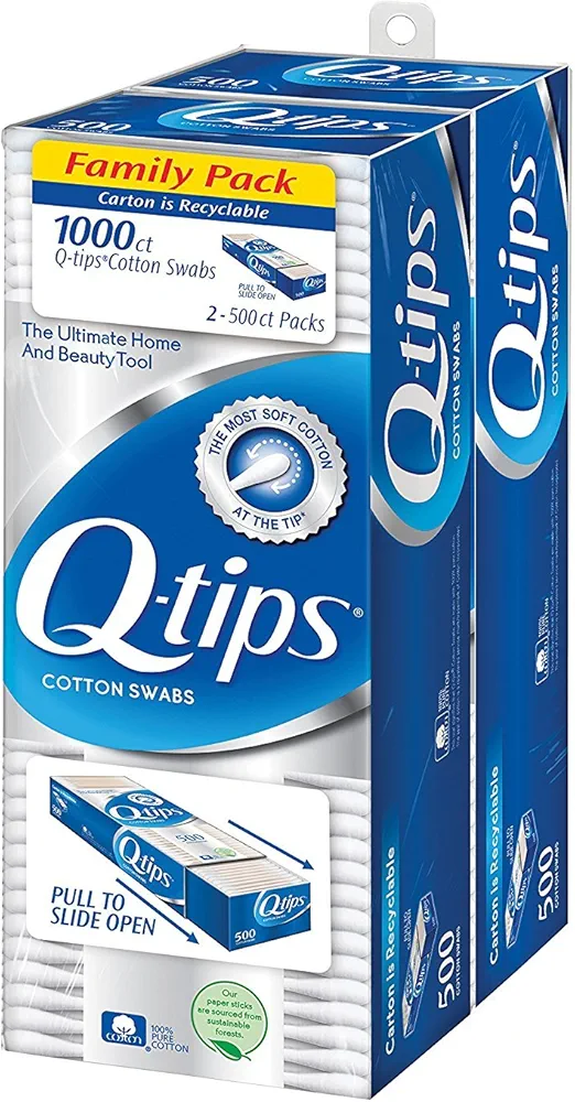 Q-tips Cotton Swabs, Family Pack, 2 Pack, 500 Swabs Each