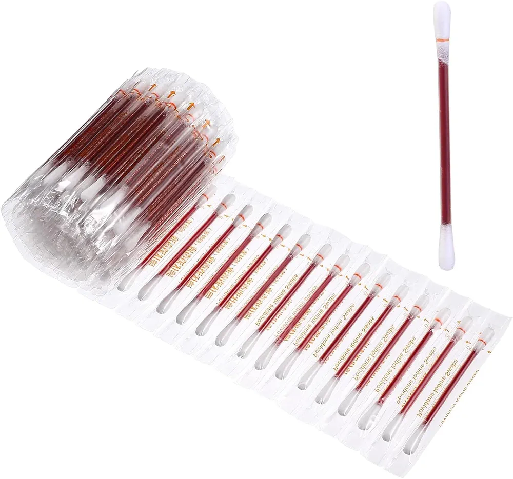 200Pcs Disposable Cotton Swab Iodophor Skin Disinfection Swab Individually Wrapped Pads Double Head Cotton Swab Iodine For Outdoor Medical Supplies