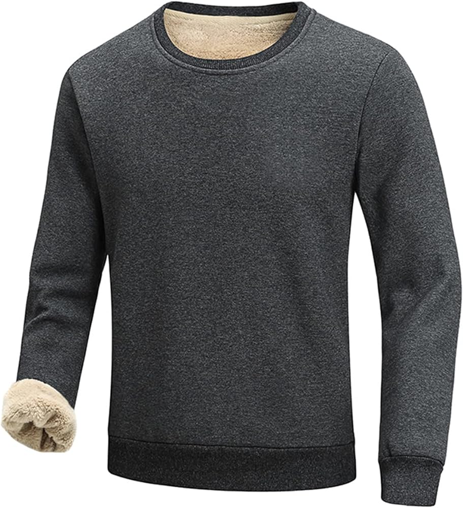 Gihuo Men's Warm Crewneck Sherpa Lined Fleece Sweatshirt Pullover Tops