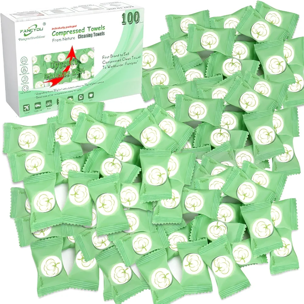 Compressed Disposable Face Towel 100 PCS,Thicken Facial Cleansing Cloths Towelettes,Mini Travel Size Towel,Compact Portable Wash Cotton Wipes Tablets Coin Tissues to Cleaning Everything(Green)