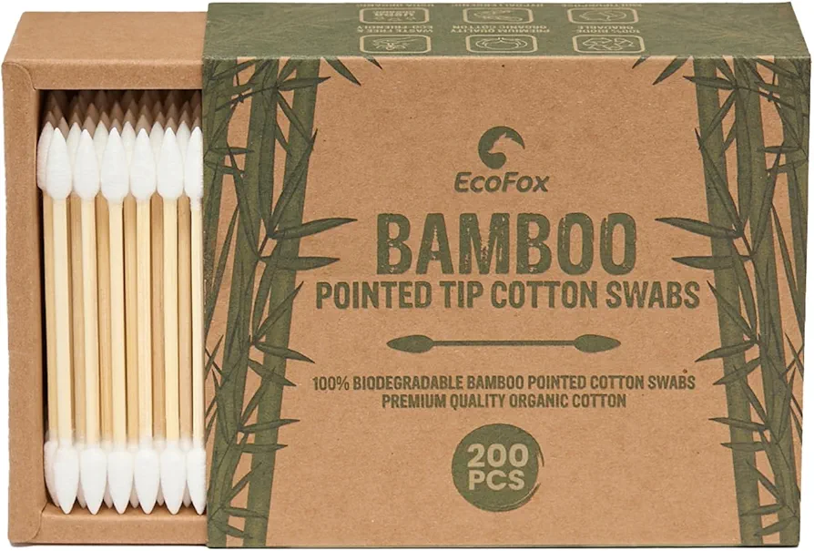 Precision Tip Cotton Swabs 200 Count | Organic & Biodegradable Pointed Cotton Buds | 100% Eco-Friendly & Natural | Perfect for Makeup, Fine Cleaning, Art