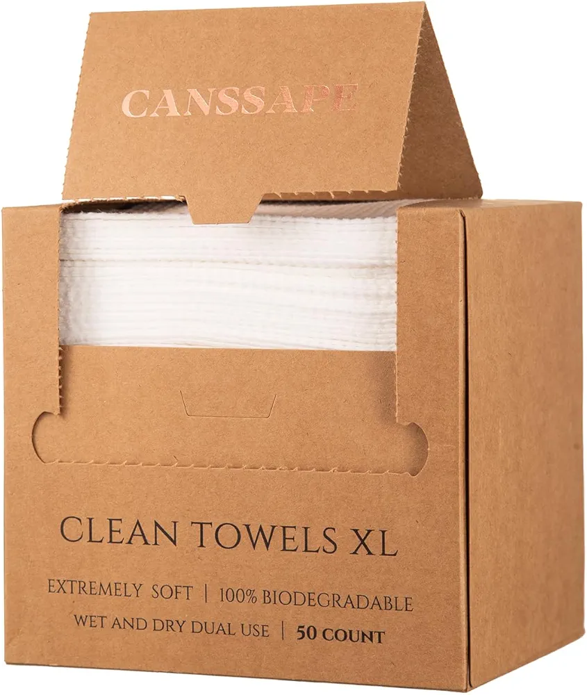 Canssape XL Disposable Face Towel| 50 Count Extra Thick & Super Soft Plant Fiber Clean Facial Towels for All Skin (Sensitive Skin Included)| Makeup Remover Dry Wipes