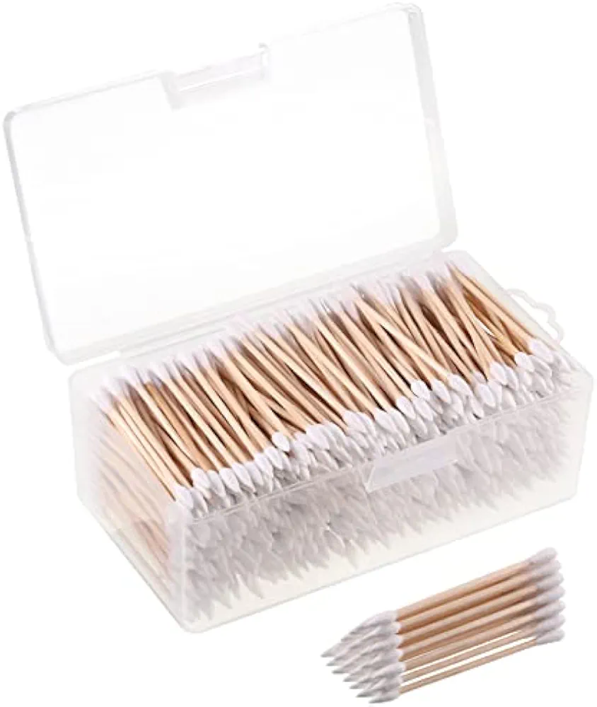 Norme 3 Inch Cotton Swabs in Storage Box 500 Pcs Long Cotton Swab Pointed Tip with Wooden Handle Cleaning Swabs Buds for Makeup Gun Cleaning Pet Care