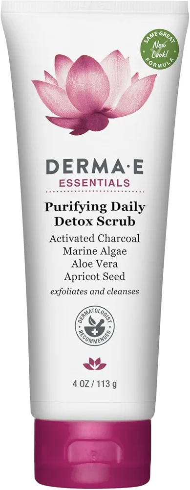 DERMA E Purifying Daily Facial Detox Scrub with Activated Charcoal and Seaweed Extract –Exfoliating Face Scrub Cleanses, Smooths and Brightens, 4oz