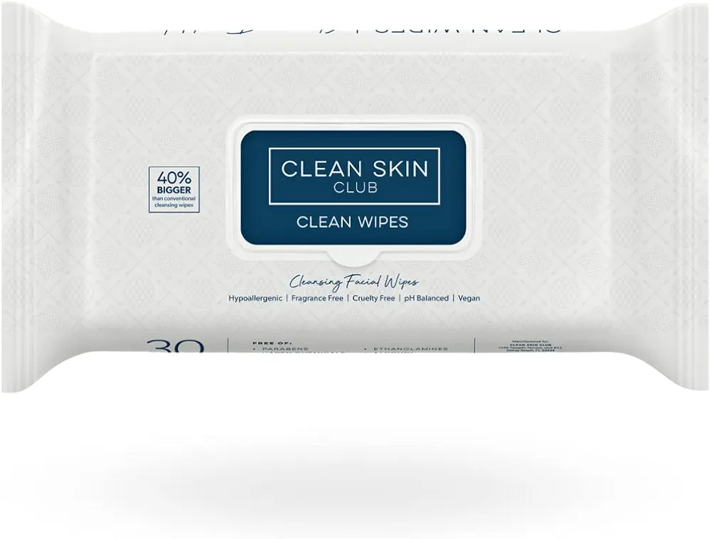 Clean Skin Club XL Premium Face Wipes, 40% Larger Than Normal Wipes, Extra Moist Makeup Removing Towelettes, 30 Count, Facial Cleansing Cloth, Fragrance Free, No Alcohol or Chemicals