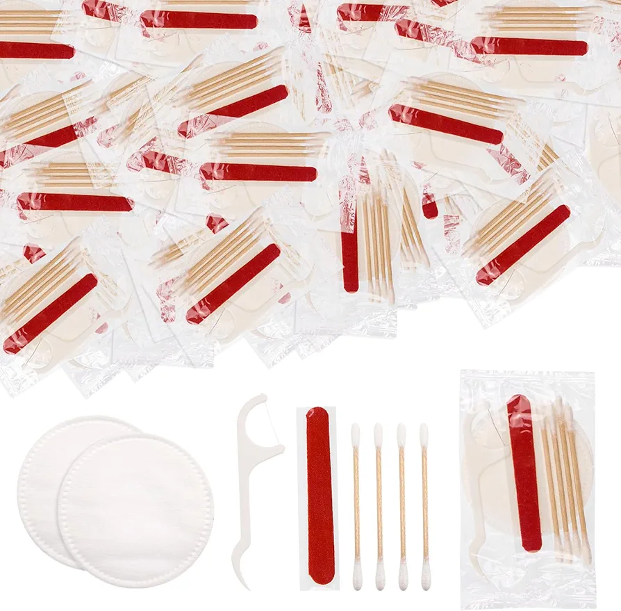 Hotel Vanity Set, Bulk Vanity Kit Individually Packaged, Vanity Kit With Cotton Pads, Cotton Swabs, Dental Floss And Nail File (200 pcs)