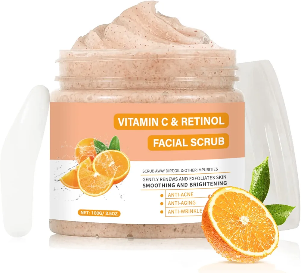 Vitamin C and Retinol Facial Scrub Face Scrub Exfoliating Face Wash Vitamin C Facial Body Scrub Microdermabrasion Facial Scrub Face Exfoliate Exfoliator for Blackhead Ingrown Hair KP Bump Eraser 3.5OZ