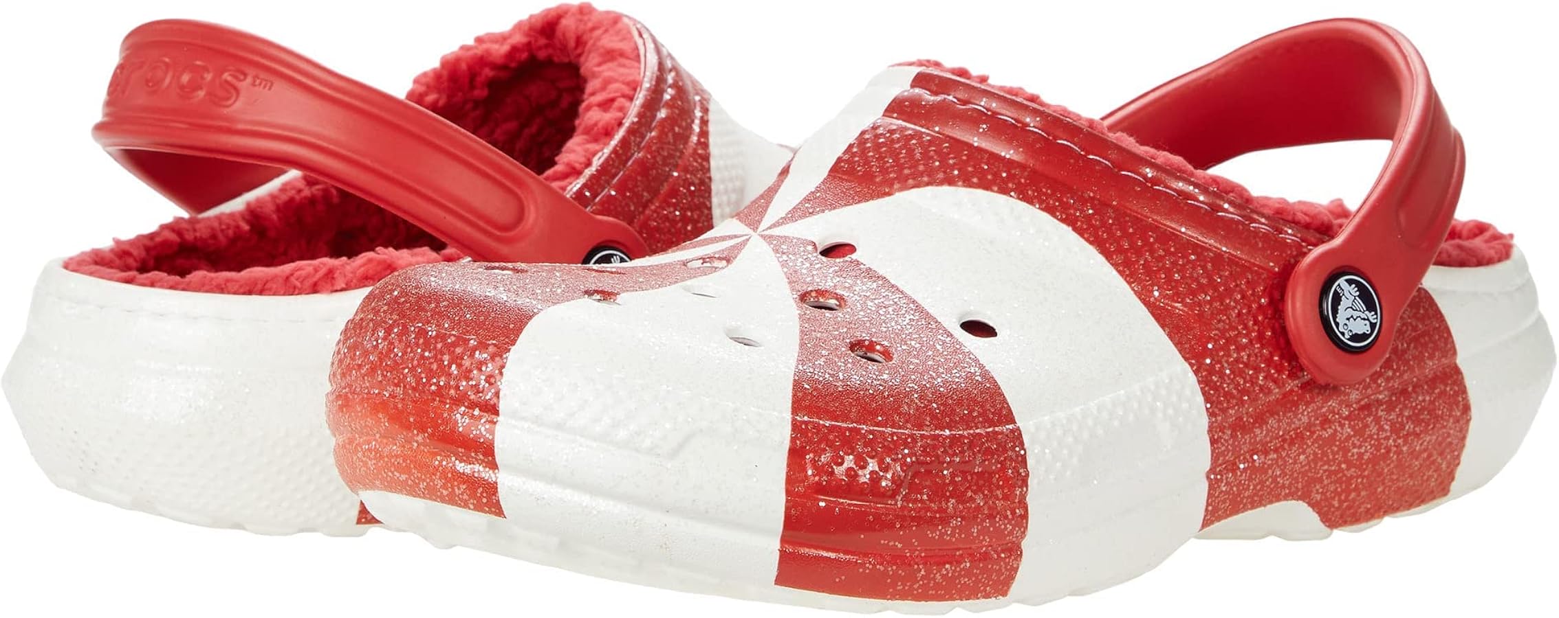 Crocs Unisex Classic Holiday Lined Clogs, Fuzzy Slippers, White/Red, Numeric_7 US Men