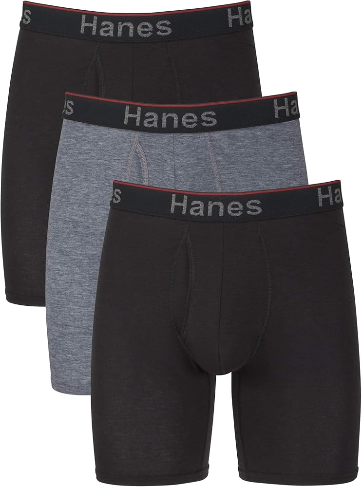 Hanes Total Support Pouch Men's Boxer Brief Underwear, Anti-Chafing, Moisture-Wicking Odor Control, 3-Pack (Reg or Long Leg)