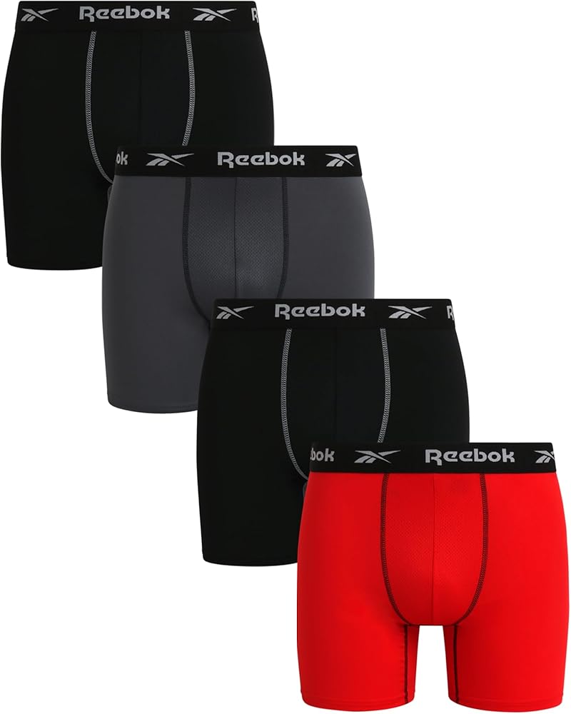 Rebook Men's Boxer Briefs - 4 Pack Moisture Wicking Performance Underwear Boxers with Functional Mesh Fly Pouch (Sizes: S-XL)