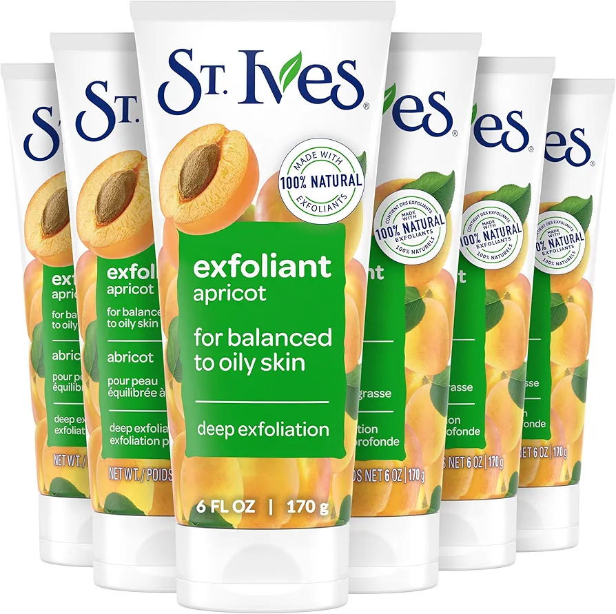 St. Ives Fresh Skin Apricot Face Scrub, Deep Exfoliator Skin Care for Clean, Glowing Skin, Oil-free Facial Scrub Made with 100% Natural Exfoliants, 6 oz, 6 Pack