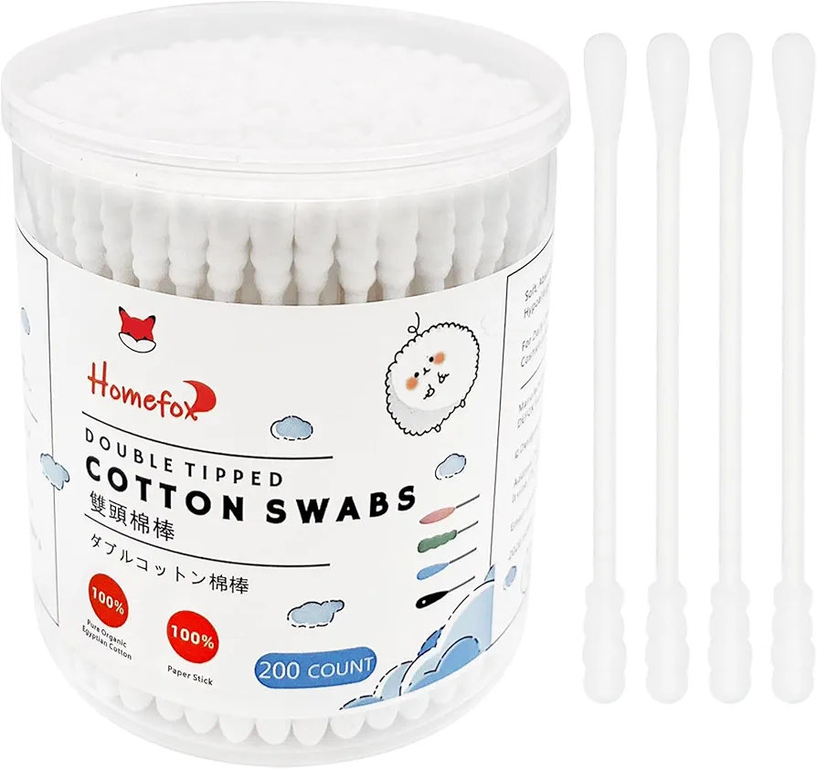 Cotton Swabs Spiral - 200 Count Organic Cotton Buds Double Side Tightly Wrapped Cotton Tips Paper Stick Soft Gentle Lint-Free Cruelty-Free, Round & Spiral (White)…