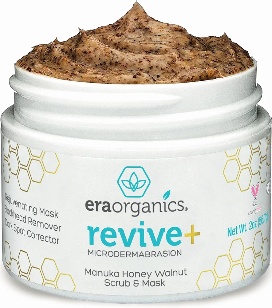 Era Organics Microdermabrasion Facial Scrub & Face Exfoliator - Spa Quality Exfoliating Mask with Manuka Honey Walnut Moisturizing Exfoliant for Dry Skin, Blackheads Wrinkles (2 oz)