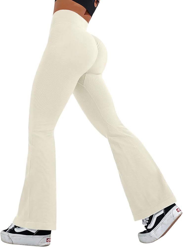 YZMJAFU Scrunch Butt Women Flare Leggings Seamless Crossover High Waist Tummy Control Yoga Pants