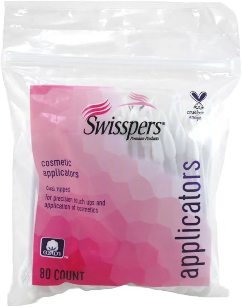 Swisspers Cotton Swabs 80 Count Cosmetic Applicators (Pack of 2)